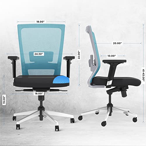 Image of The Sleep Company SmartGRID Stylux Ergo Mid-Back Home & Office Chair | Patented SmartGRID Technology | SpinePro Adjustable Cushioned Ergonomic Lumbar Support for Desk Chair | Enduring Design | Blue