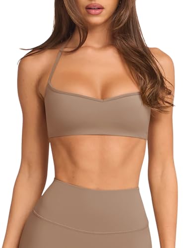 Image of LASLULU Womens Adjustable Spaghetti Straps Sports Bra Sweetheart Neck Wireless Padded Workout Yoga Crop Tops