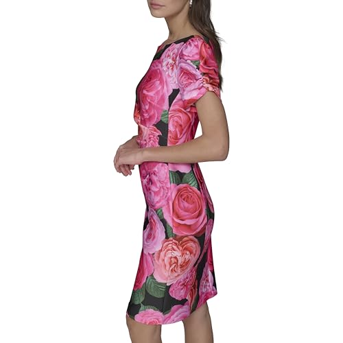 Image of KARL LAGERFELD Short Ruched Sleeve Jewel Neck Sheath Mini Dress