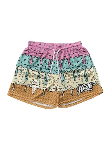 Floerns Men's Swim Trunks Drawstring Quick Dry Bathing Suit Hawaiian Swim Shorts Pink Khaki Small