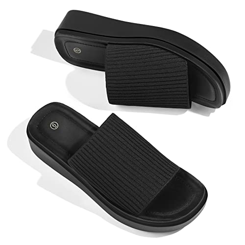 mysoft Women's Platform Sandals 1.8 Inch Slip On Comfortable Knit Open Toe Flatform Chunky Slide Sandals3