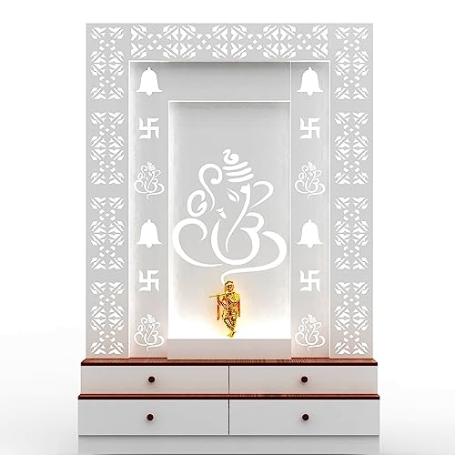 Royal Kurta Wooden Temple with LED Lights for Home and Office | White | Wall Hanging & Table Top Home Mandir