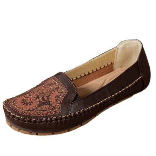 Image of Loafers for Women Leather Business Casual Shoes Comfortable Lightweight Penny Loafers Slip On Work Flats Moccasins Driving Boat Shoes