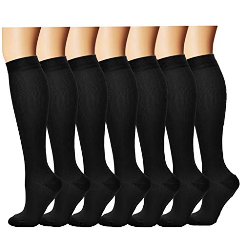3/7 Pares Rodilla Alta Calcetines de compresión graduada para Mujeres y Hombres (7 pairs?Assort 3?, S/M)