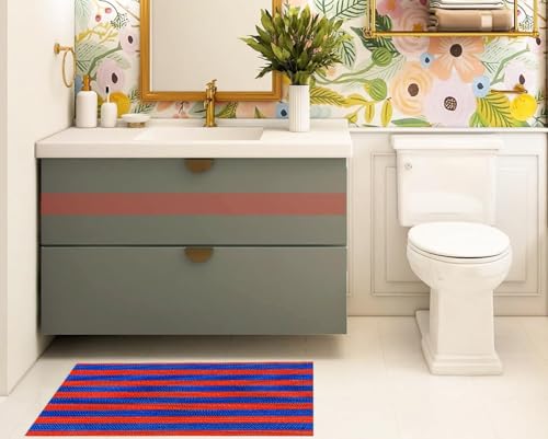 Image of Double Colour Anti Skid & Multipurpose /Bathroom Mat /Shower Mat /Carpet /Rugs /Rainmat /Swimming Pool Mat|Waterproof Doormat for Indoor /Outdoor Home Office Entrance| (Blue-Red, 2x15Ft)
