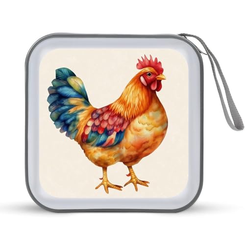 DuduYH Watercolor Chicken CD Case DVD Storage Case Portable