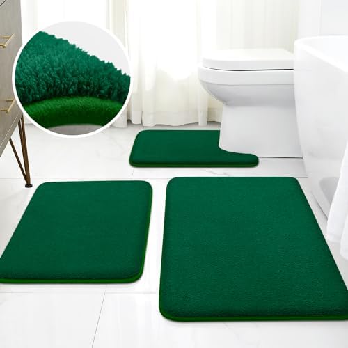 Amazon.com: Solid 3pc Bathroom Rug Set Hunter Green - 2 high Pile ...
