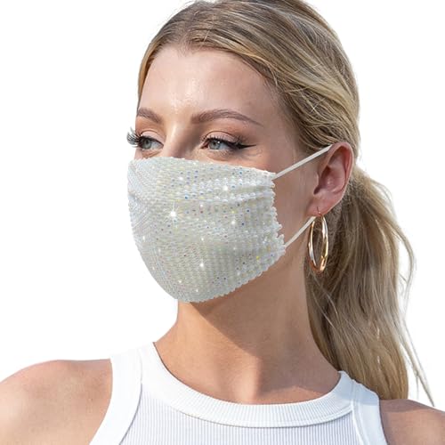 Image of Auriviz Sparkly Rhinestone Face Mask for Women Masquerade Glitter Bling Face Mask Christmas Party