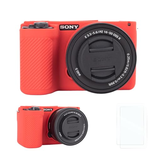 - Custodia protettiva silicone per Sony Alpha ZV-E10 II con 2 pellicole protettive custodia leggera ZV-E10II con sensazione di presa migliorata per Sony II Rosso - per