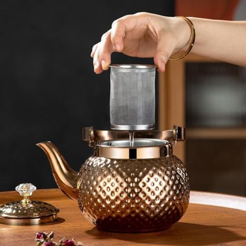 Théière en acier inoxydable martelé de 1,2L avec son infuseur or rose élégant