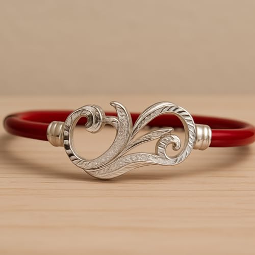 Image of Parasmoni Stylish Red Silver Noya Bangle with Leaf Motif Design for Women
