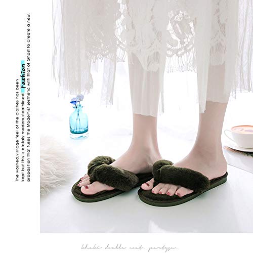 Image of Womens Faux Fur Slippers Warm Fussy Flip Flop House Slippers Open Toe Home Slippers for Girls Men