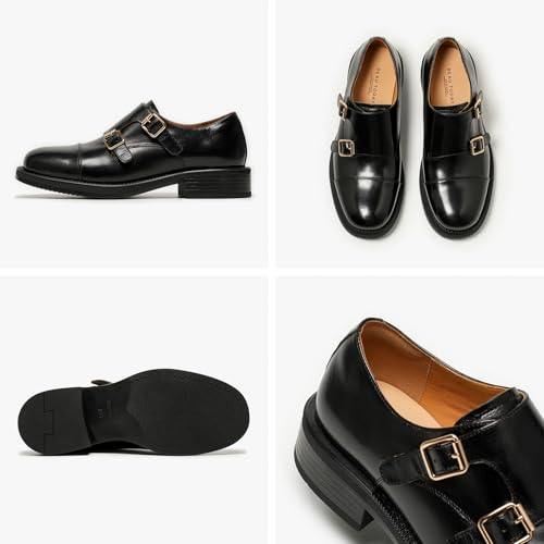 Image of BEAU TODAY Women Monk Strap Loafers Cap Toe Business Causal Loafer Shoes
