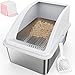 AIPERRO Stainless Steel Sifting Litter Box, Sifting Cat Litter Boxes with Lid, Pellet Litter Box for Big Cat and Multi Cats with Scoop | High Sided, Anti-Urine Leakage, Non-Stick, Easy Cleaning