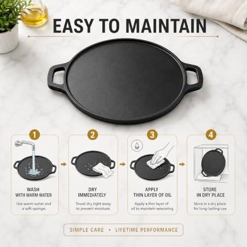 Image of GRIVAN Cast Iron Tawa for Roti & Dosa 12 Inch (30 cm) | Iron Dosa Tawa, Chapati Tawa, Uthappam Pan | Pre-Seasoned Cast Iron Cookware | Gas Stove & Induction Compatible (Black)