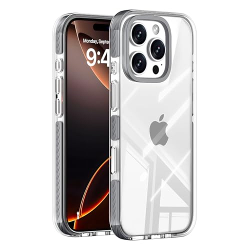 Velanera iPhone 15 Pro Max 用 ケース クリア 背面透明 黄ばみにくい 耐黄変 落下防止 耐衝撃 U型バンパー内蔵 カメラレンズ保護 スクリーン保護 PC+TPU かわいい スマホケース(グレー)