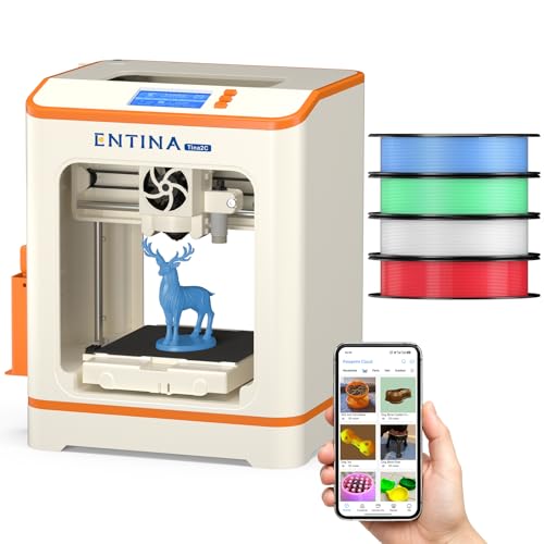 Entina Tina2C Mini 3D Printer Starter Bundle for Kids & Beginners Fully Assembled Auto Leveling Easy Setup WiFi & App Control 3000+ Model Library 20+ Creative DIY Modules Includes 4-Color PLA