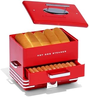 Nostalgia Extra Large Diner-Style Steamer 20 Hot Dogs and 6 Bun Capacity, Perfect for Breakfast Sausages, Brats, Vegetables, Fish