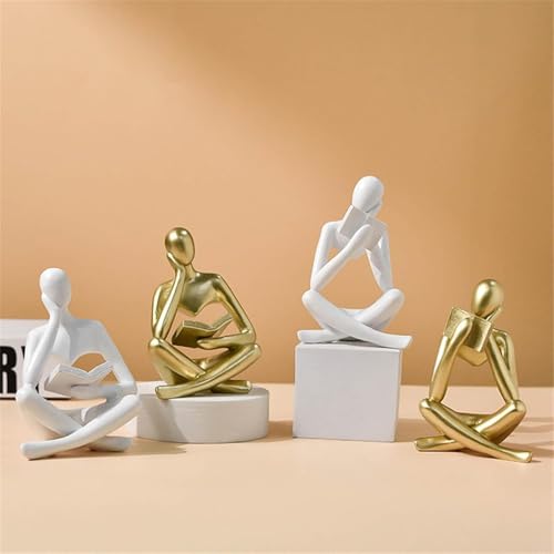 LINZHEN Style-A White, Creative Abstract Thinker Bookend for Home Aesthetic, Study, and Wine Cabinet – Stylish Shelf Decor Accent and Thoughtful Gift for Living Room, Bar, or Coffee Shop