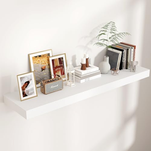 48 Inch Floating Shelves for Wall, 12"D Wood Storage Shelves, White Finish