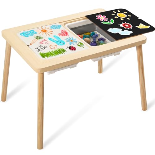 Image of Purelax 5 in 1 Children's Sensory Play Table, Multifunction Toddler Art & Drawing Table with 2 Storage Bins & Lids