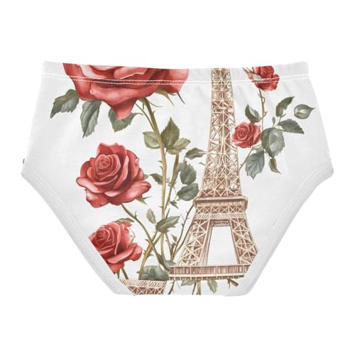 Toddler Briefs, Vintage Tower Red Rose Girls Underwear Cotton, 2T–8 Years2