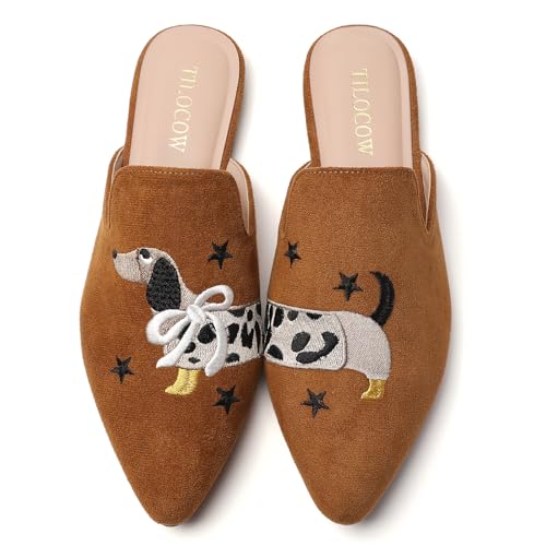 Image of Tilocow Women's Pointed Toe Flat Mules Backless Slip On Loafers
