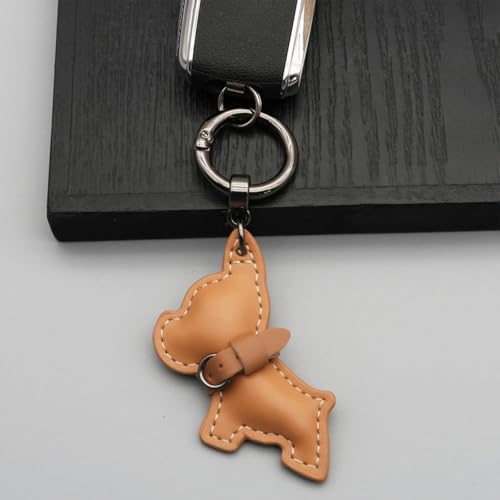 TIANQUXNGI Entzückender Miniatur-Schlüsselanhänger mit französischem Hund, PU-Leder, Schlüsselhalter, Taschenanhänger, Dekoration für Schüler, dunkelrosa, Gold-color