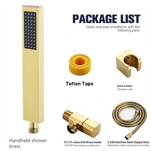 Douchette à main murale dorée ensemble de douche en laiton avec valve d'angle - 8