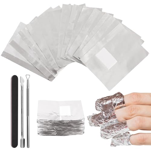 Bighan 103pcs Foil Nail Wraps 100pcs Remover Wraps with Lint-Free Cotton Pads & 3pcs Remover tools Nail Foils For Fast & Gentle Soak Off Gel Polish Removing
