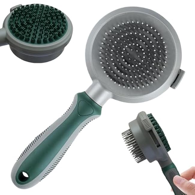 Cat Grooming Brush, Double-Sided Retractable Cat Hair Brush with Non-slip Handle, Dog Bath Massage Brush, Cat Brushes for Indoor Cats Shedding-I3fZpYei