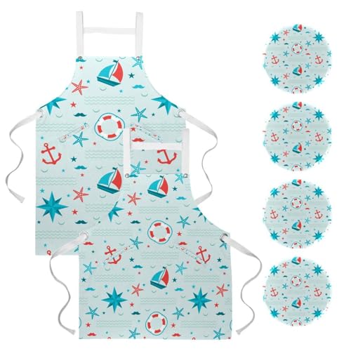 Lot de 2 tabliers de cuisine multicolores One Large style nautique avec broches