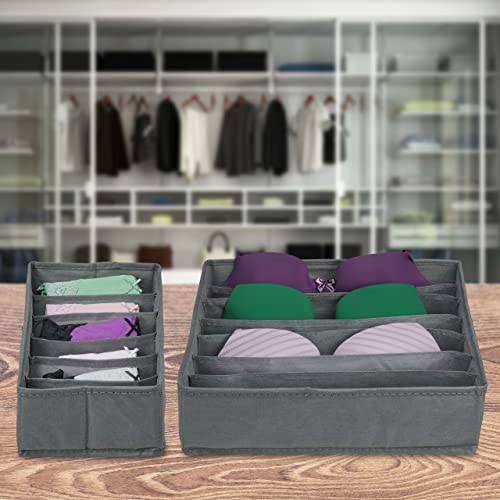 Relaxdays Underwear Set, 4-Piece Wardrobe Organisation, Drawer Dividers for Socks Bras and Ties Light Grey, Fleece, 9 x 32 x 32 cm - Image 2