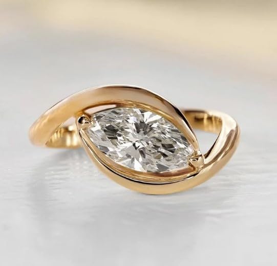 2 Ct Marquise East to West Ring,Marquise Cut Moissanite Diamond Engagement Ring,14K Gold Plated Diamond Ring, Gifted Ring for Her.size 3-12.