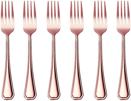 Onlycooker 7.5-inch 6 Piece Dinner Fork Flatware Silverware Set Service for 6 Stainless Steel Cutlery Dishwasher Safe (Rose Gold)