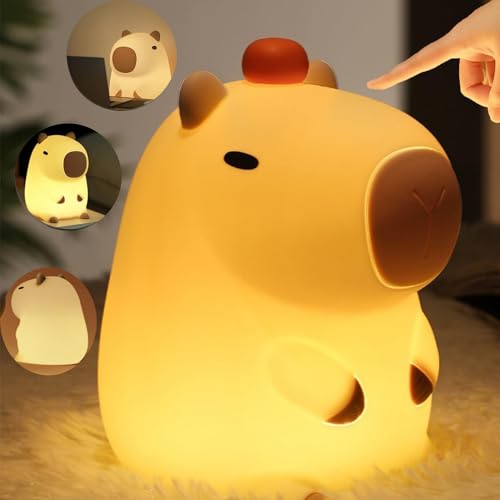 Starnearby Silikon Nachtlicht Kinder Dimmbar, Kawaii Nachtlicht Baby USB Wiederaufladbare, Baby Silikon LED Nachttischlampe Touch Timing Kinder Lampe für Kinderzimmer Deko (2 stück capybara)