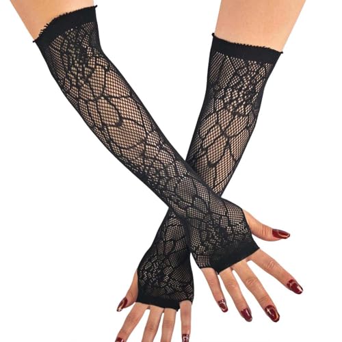 Acenail Black Halloween Skull Fishnet Fingerless Gloves