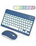 SOPPY Portable Bluetooth Keyboard and Mouse with Backlight, Rechargeable Mini Keyboard, Wireless Keyboards for iPad/Tablets/iOS/Android/Windows, UK Layout (Dark Blue)