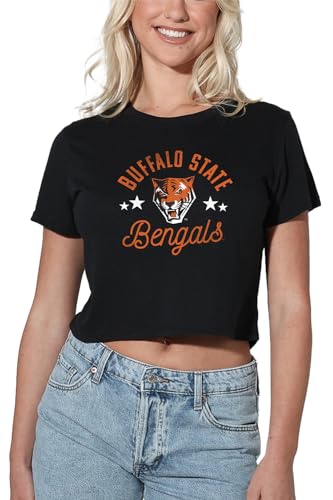 Buffalo State College Official Bengals Women's Crop Top T-Shirt, Black, Large