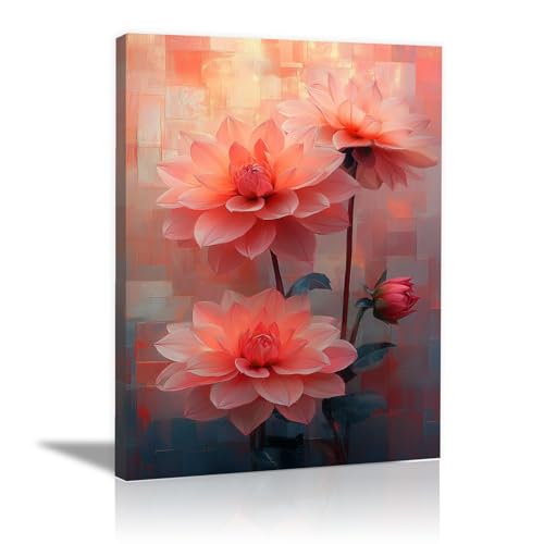 Art numérique de grandes fleurs rouge rosé avec cadre de qualité supérieure 30x45cm