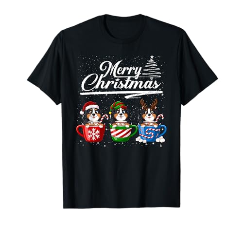 Merry Christmas Bernese Mountain Dog Reindeer Elf Santa T-Shirt
