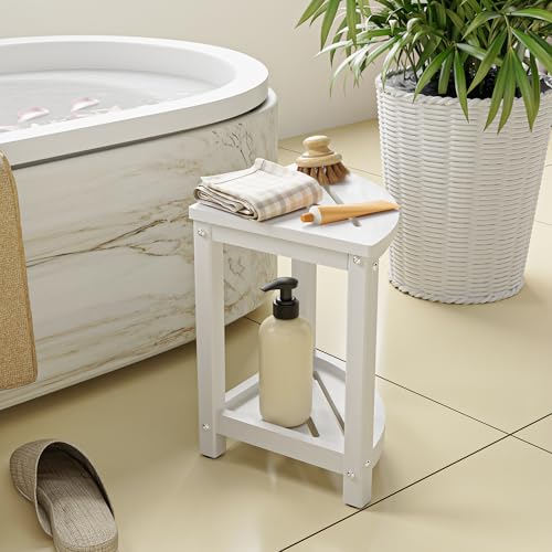 ONSGLM Shower Stool for Inside Shower, Corner Shower Bench Seat, HDPE Waterproof Shower Stool for Shaving Legs with Baffle Storage Shelf, Shower Seat/Foot Rest for Bathroom, Indoor/Outdoor Use, White ONSGLM Shower Stool for Inside Shower, Corner Shower Bench Seat, HDPE Waterproof Shower Stool for Shaving Legs with Baffle Storage Shelf, Shower Seat/Foot Rest for Bathroom, Indoor/Outdoor Use, White