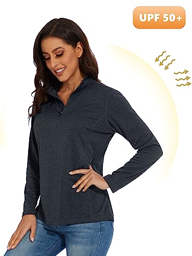 Magcomsen Running Shirts For Women Quick Dry Sun Protection Shirts 1/4 Zip Pullover Women Rash Guard Shirts Long Sleeve Summer Tops Shirts For Women Black #TOP3