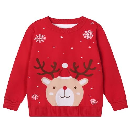 Pilipulu Jersey Navideño Niños, Suéter de Punto con Cuello Redondo para Niño y Niña, Sudaderas Navideñas para Unisex Niños 6 Años, Oso navideño/Rojo 1