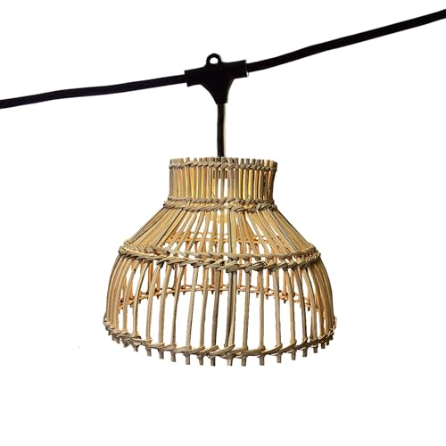 Guirlande lumineuse raccordable d'extérieur avec abat-jour en rotin naturel style bohème 7 ampoules à filament douille E27 LED blanc chaud AMELIA LIGHT...
