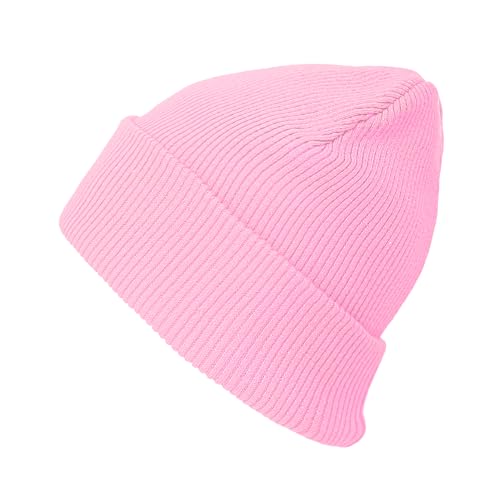 The Hat Depot - 100% Cotton Eco Soft and Comfort Cuffed Skull Plain Daily Beanie(Pink 2)