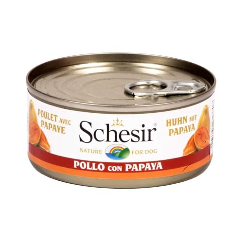 Schesir, Cibo Umido per Cani Adulti con Pollo e Papaya, in Morbida Gelatina (18 Lattine da 150g)