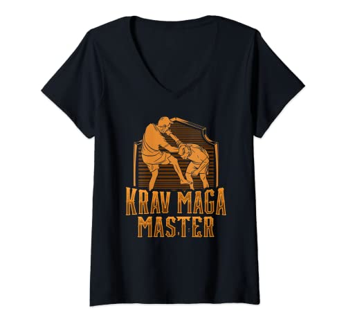 Donna Maestro Di Krav Maga Guerriero Arti Marziali Combattente Maglietta con Collo a V