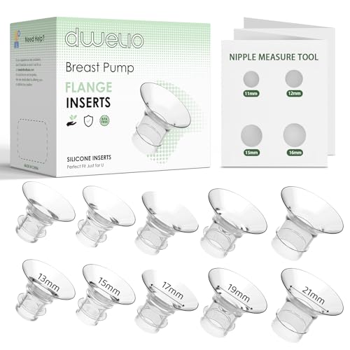 Image of Dwelio Flange Sizing Kit with 10PCS Silicone Flange Inserts 13/15/17/19/21mm, Nipple Ruler Card, Flange Insert for 24mm Flange/Shield Breast Pumps, Pumping Essentials Kit