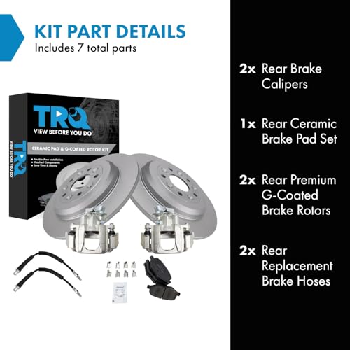Image of TRQ Rear Brake Pad and Rotor Set Ceramic G Coated Rotors Calipers Compatible with 2009 Ford Flex 2010-2012 Taurus 2009-2012 Lincoln MKS